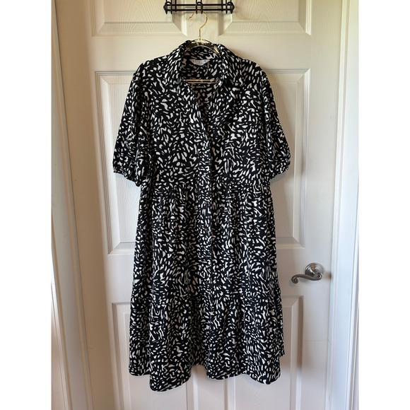 Estelle USA Black White Abstract Midi Dress Plus Size 1X/16 Short Sleeve - Picture 1 of 3